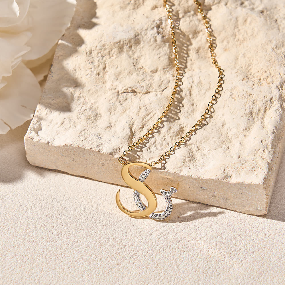 FREE Today: Dual Script Intertwined Initial Arabic&amp;English Letter Two-Tone Inlaid Crystal Titanium Steel Letter Necklace  - image 33