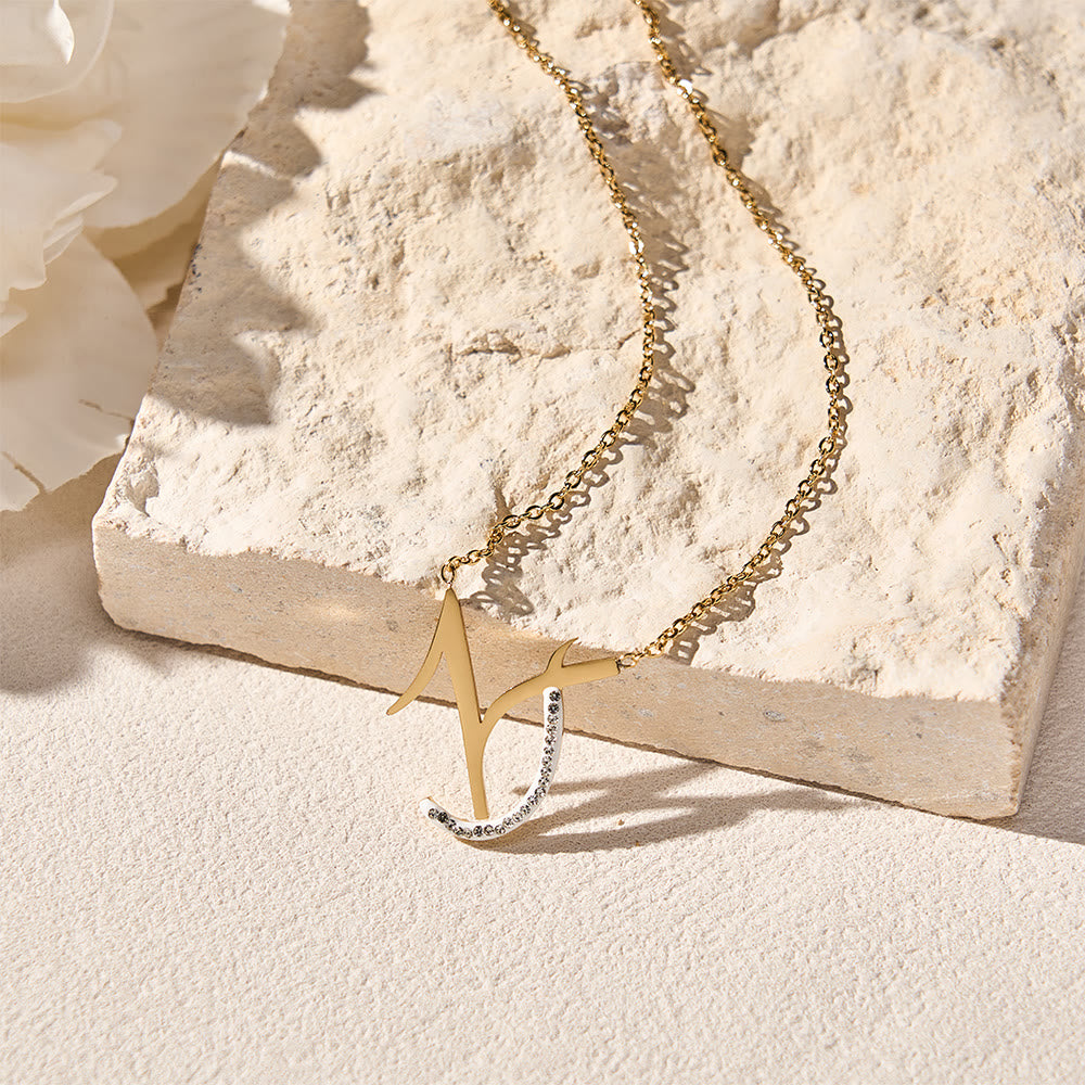 HilalHaven Dual Script Intertwined Initial Arabic&amp;English Letter Two-Tone Inlaid Crystal Titanium Steel Women’s Letter Necklace  - image 31