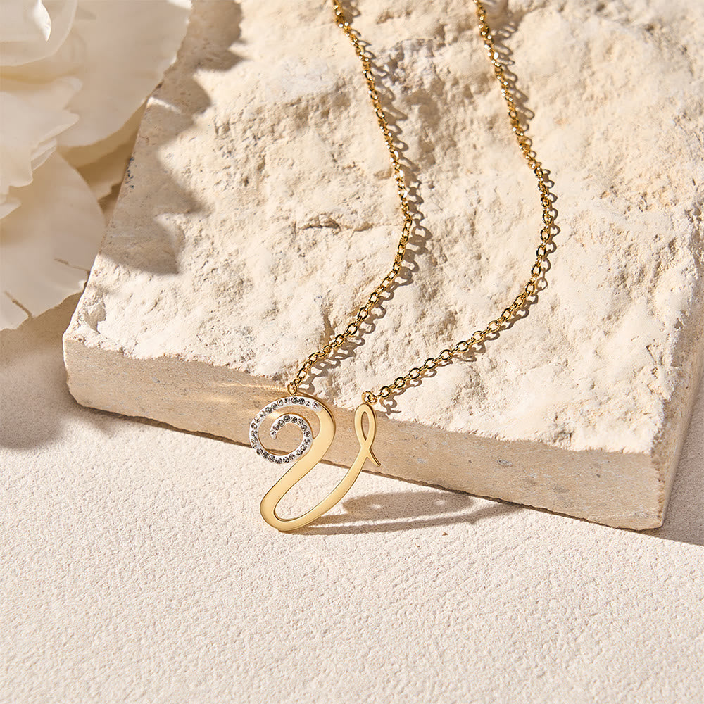 HilalHaven Dual Script Intertwined Initial Arabic&amp;English Letter Two-Tone Inlaid Crystal Titanium Steel Women’s Letter Necklace  - image 39