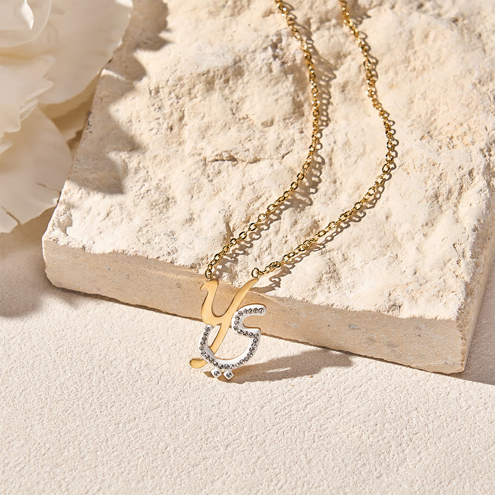 HilalHaven Dual Script Intertwined Initial Arabic&amp;English Letter Two-Tone Inlaid Crystal Titanium Steel Women’s Letter Necklace  - image 43