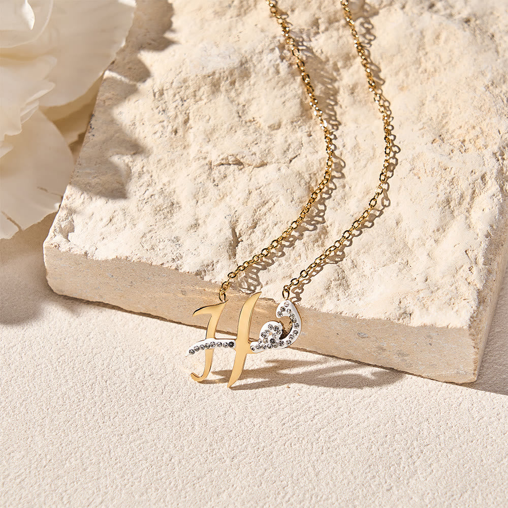 HilalHaven Dual Script Intertwined Initial Arabic&amp;English Letter Two-Tone Inlaid Crystal Titanium Steel Women’s Letter Necklace  - image 13
