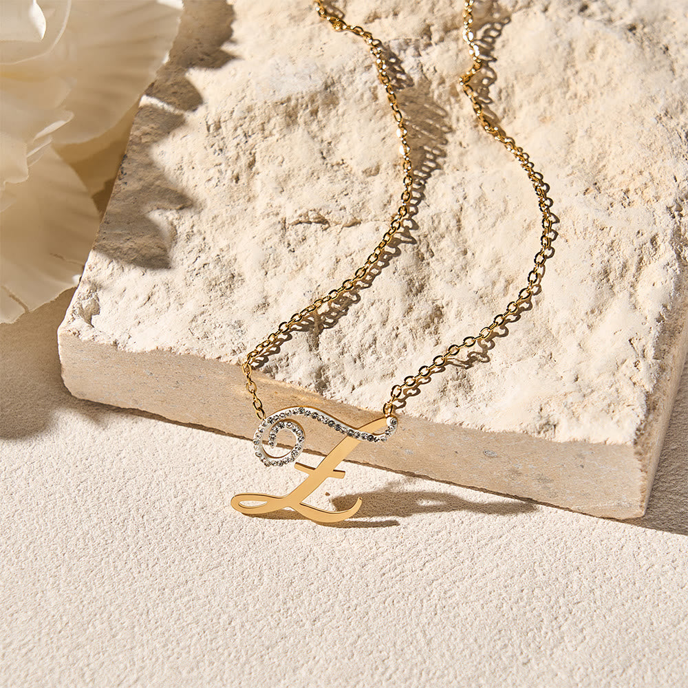 FREE Today: Dual Script Intertwined Initial Arabic&amp;English Letter Two-Tone Inlaid Crystal Titanium Steel Letter Necklace  - image 45