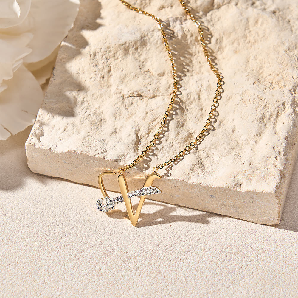 FREE Today: Dual Script Intertwined Initial Arabic&amp;English Letter Two-Tone Inlaid Crystal Titanium Steel Letter Necklace  - image 37