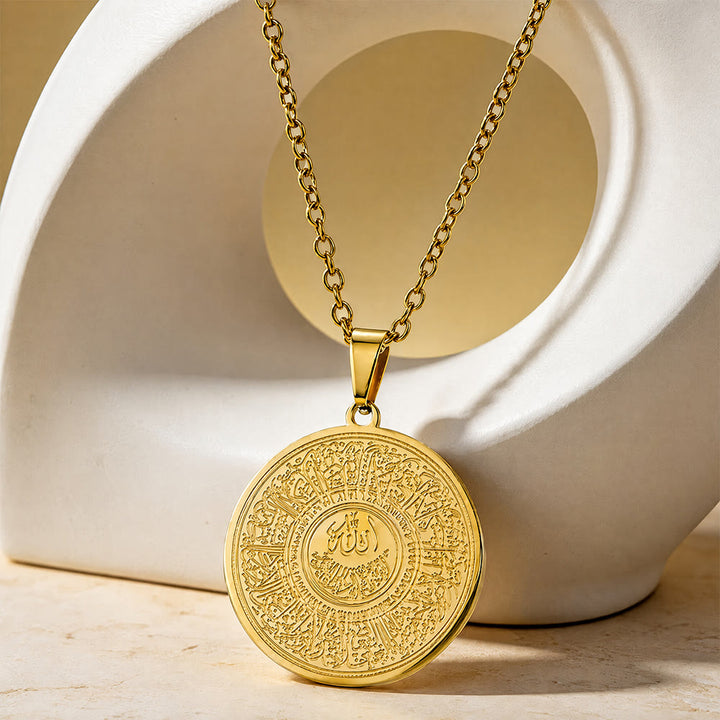 HilalHaven Concentric Verses of Allah Pendant Necklace — Polished Stainless Steel - Golden - image 0