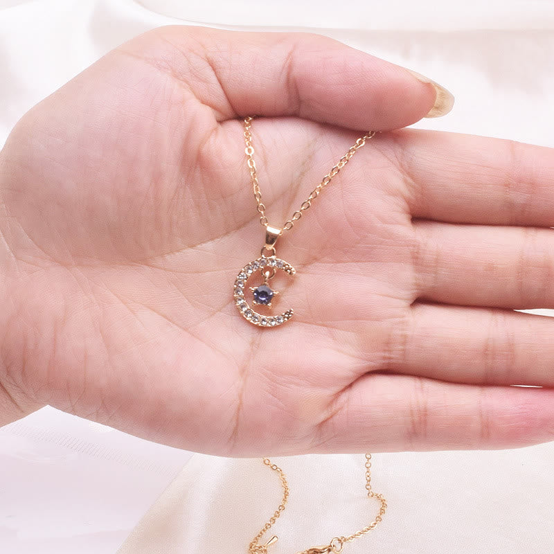 HilalHaven Lunar Birth Oath Pavé Crescent &amp; Star Birthstone Pendant Necklace - image 24