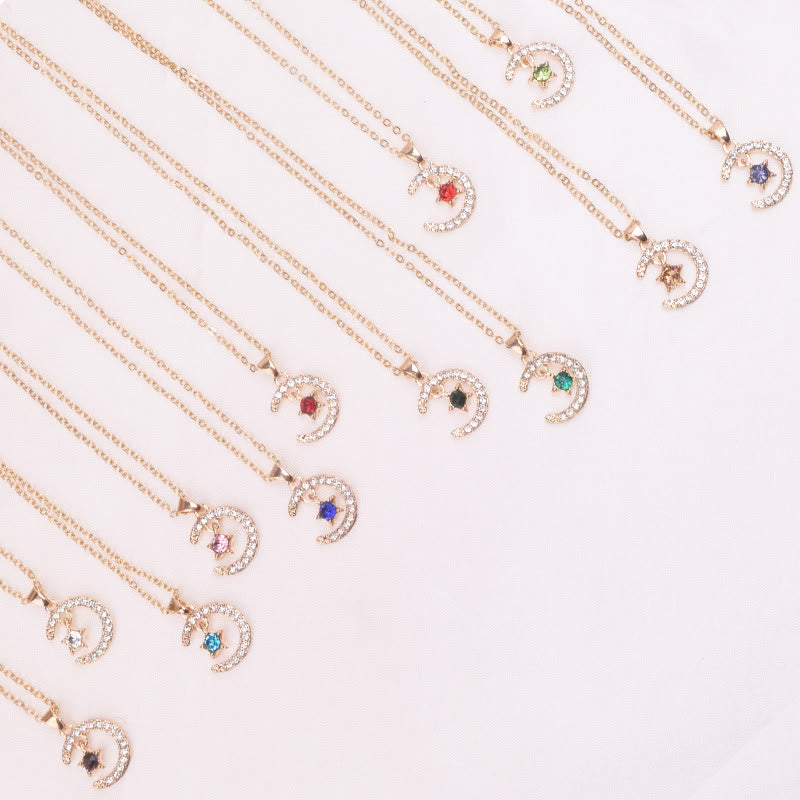 HilalHaven Lunar Birth Oath Pavé Crescent &amp; Star Birthstone Pendant Necklace - image 25