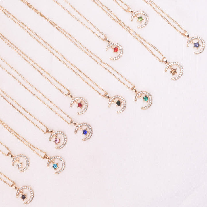 HilalHaven Lunar Birth Oath Pavé Crescent &amp; Star Birthstone Pendant Necklace - image 25