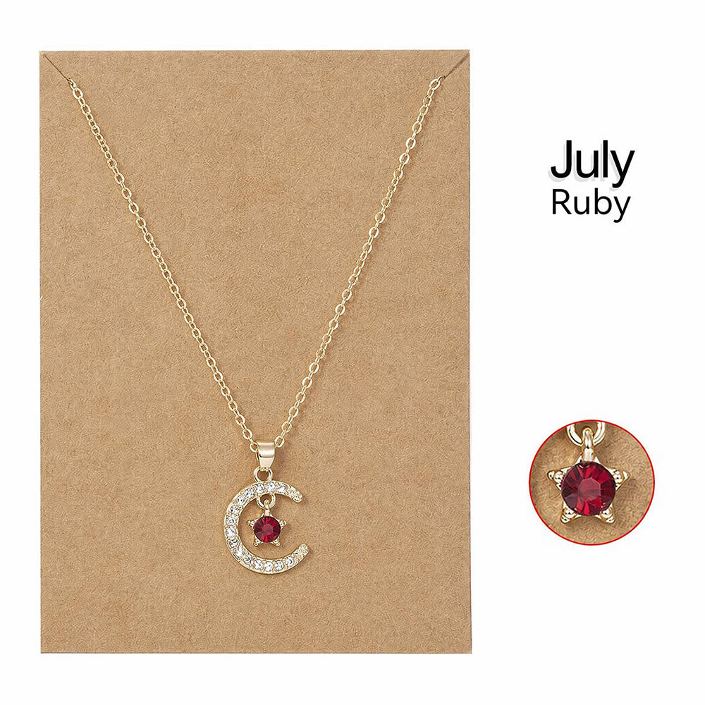 HilalHaven Lunar Birth Oath Pavé Crescent &amp; Star Birthstone Pendant Necklace - image 13