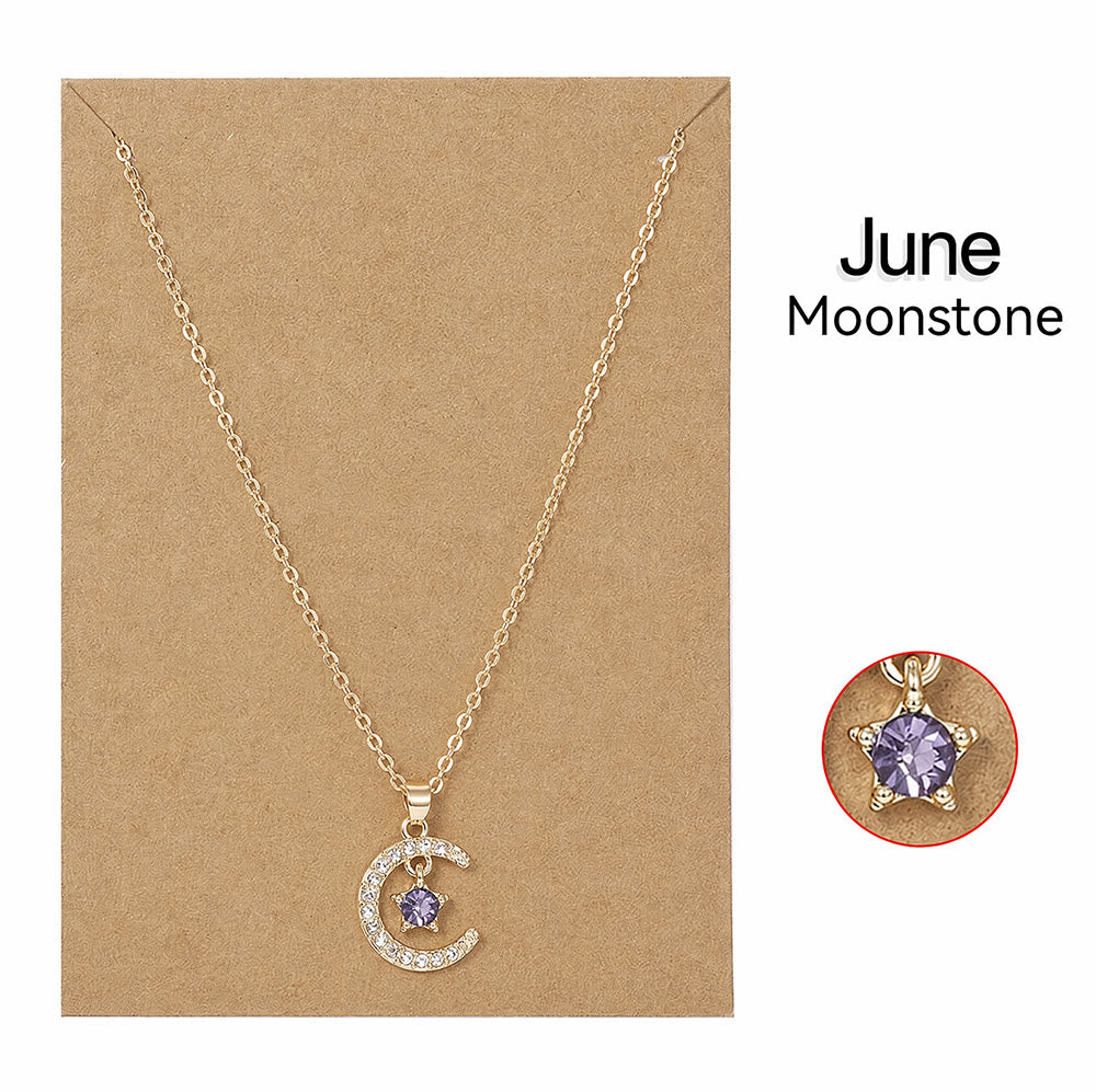 HilalHaven Lunar Birth Oath Pavé Crescent &amp; Star Birthstone Pendant Necklace - image 11
