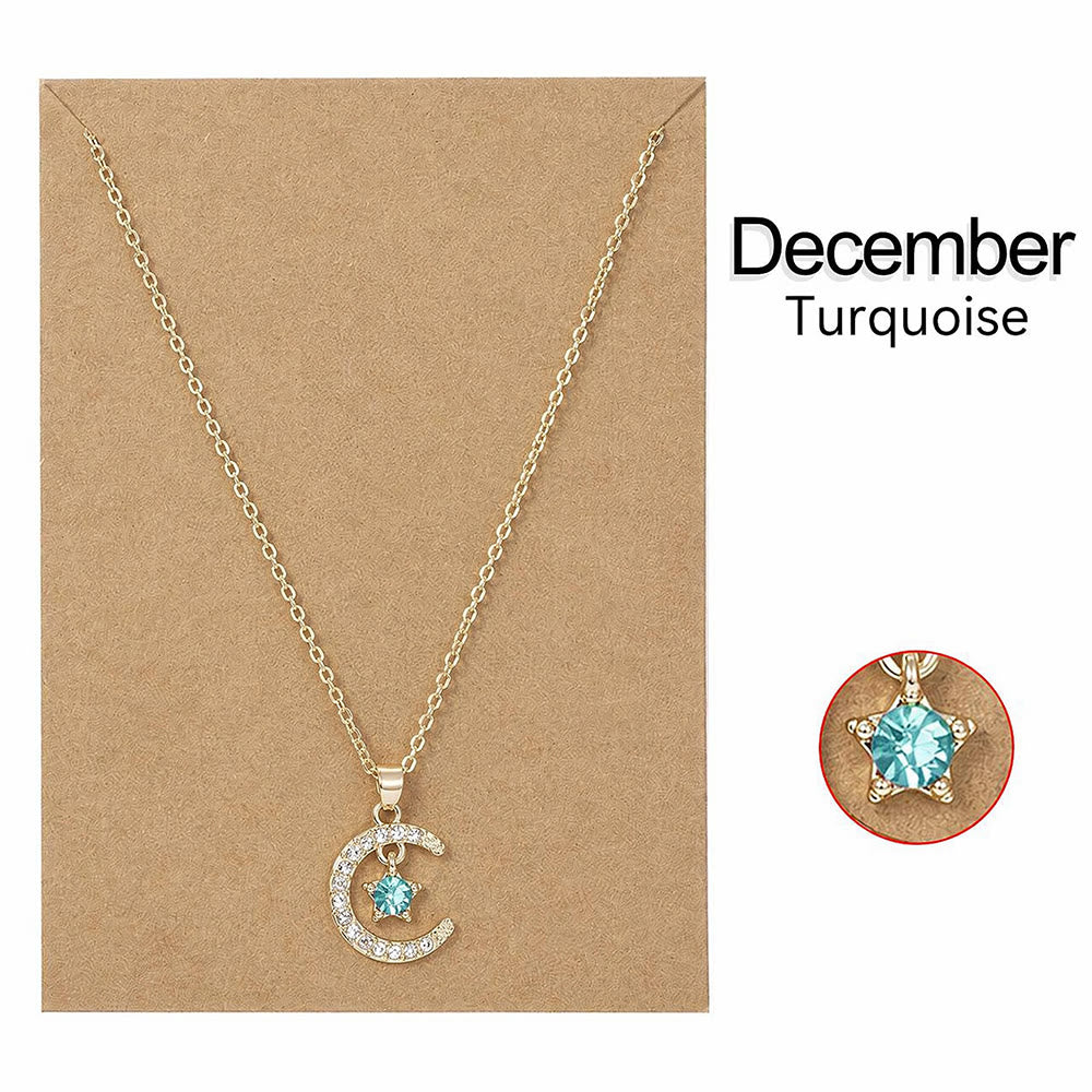 HilalHaven Lunar Birth Oath Pavé Crescent &amp; Star Birthstone Pendant Necklace - image 23