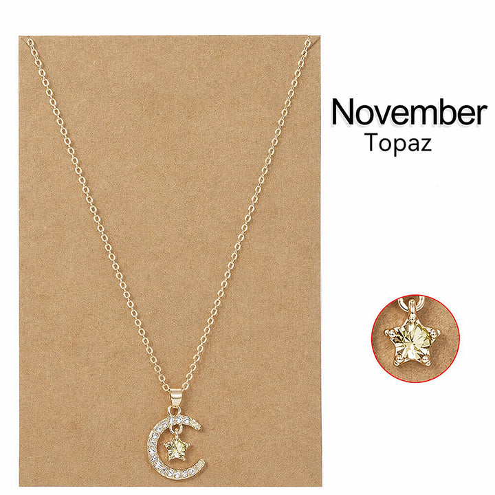 HilalHaven Lunar Birth Oath Pavé Crescent &amp; Star Birthstone Pendant Necklace - image 21