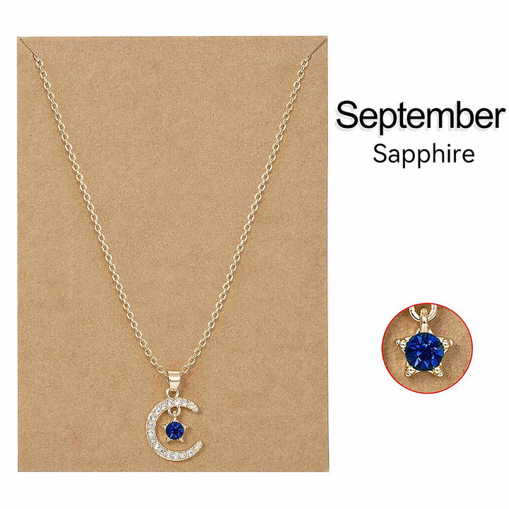 HilalHaven Lunar Birth Oath Pavé Crescent &amp; Star Birthstone Pendant Necklace - image 17