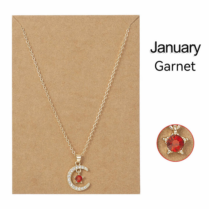 HilalHaven Lunar Birth Oath Pavé Crescent &amp; Star Birthstone Pendant Necklace - image 1
