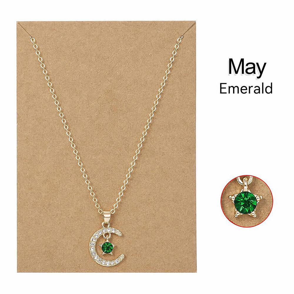 HilalHaven Lunar Birth Oath Pavé Crescent &amp; Star Birthstone Pendant Necklace - image 9