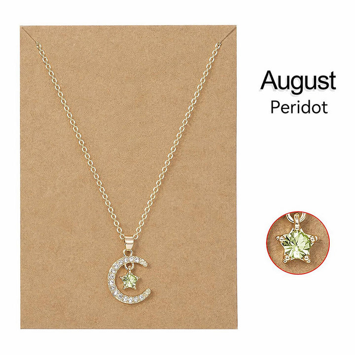HilalHaven Lunar Birth Oath Pavé Crescent &amp; Star Birthstone Pendant Necklace - image 15