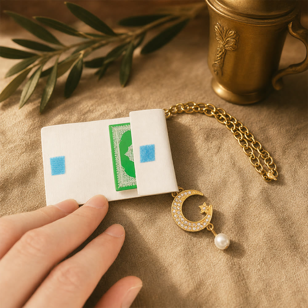 HilalHaven Allah Script Book Crescent Charm PU Mini Allah Flip BookCar Pendant - image 5