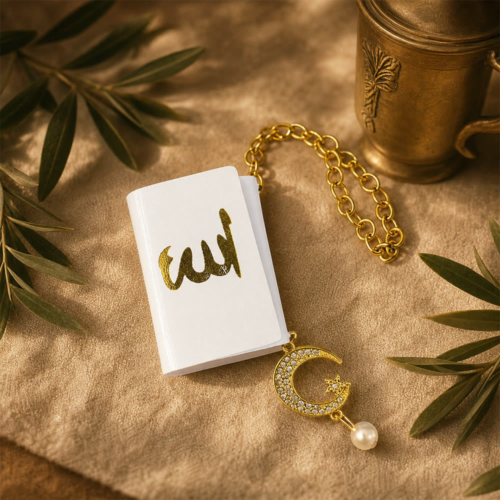 HilalHaven Allah Script Book Crescent Charm PU Mini Allah Flip BookCar Pendant - image 4
