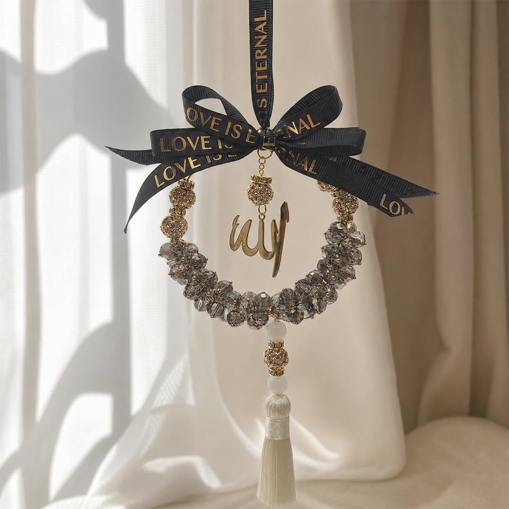 HilalHaven Lunar Wreath Grace Minimalist Crystal Handcrafted Car Pandent - Black - image 1