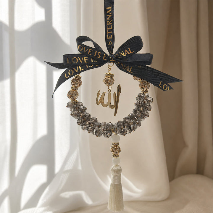 HilalHaven Lunar Wreath Grace Minimalist Crystal Handcrafted Car Pandent - Black - image 1