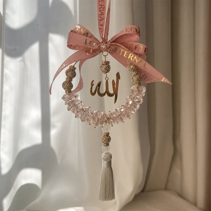 HilalHaven Lunar Wreath Grace Minimalist Crystal Handcrafted Car Pandent - Pink - image 7