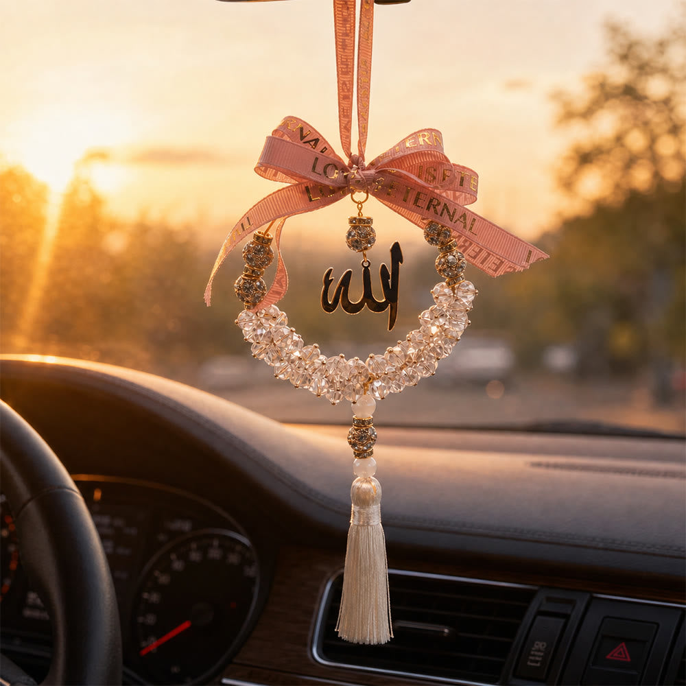 HilalHaven Lunar Wreath Grace Minimalist Crystal Handcrafted Car Pandent - image 6