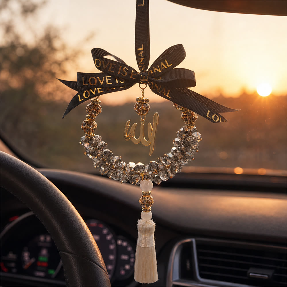 HilalHaven Lunar Wreath Grace Minimalist Crystal Handcrafted Car Pandent - image 0