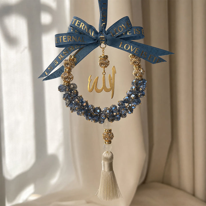 HilalHaven Lunar Wreath Grace Minimalist Crystal Handcrafted Car Pandent - Blue - image 5
