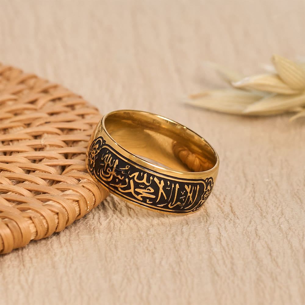 FREE Today: Perpetual Script Shahada Naskh Calligraphy Band Ring - Black&amp;Golden - US10 - image 0