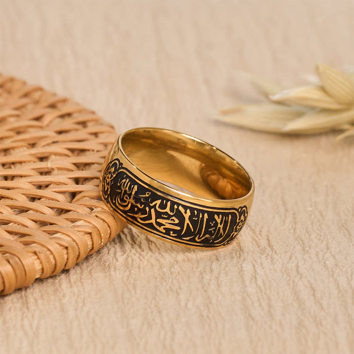 FREE Today: Perpetual Script Shahada Naskh Calligraphy Band Ring - Black&amp;Golden - US10 - image 0