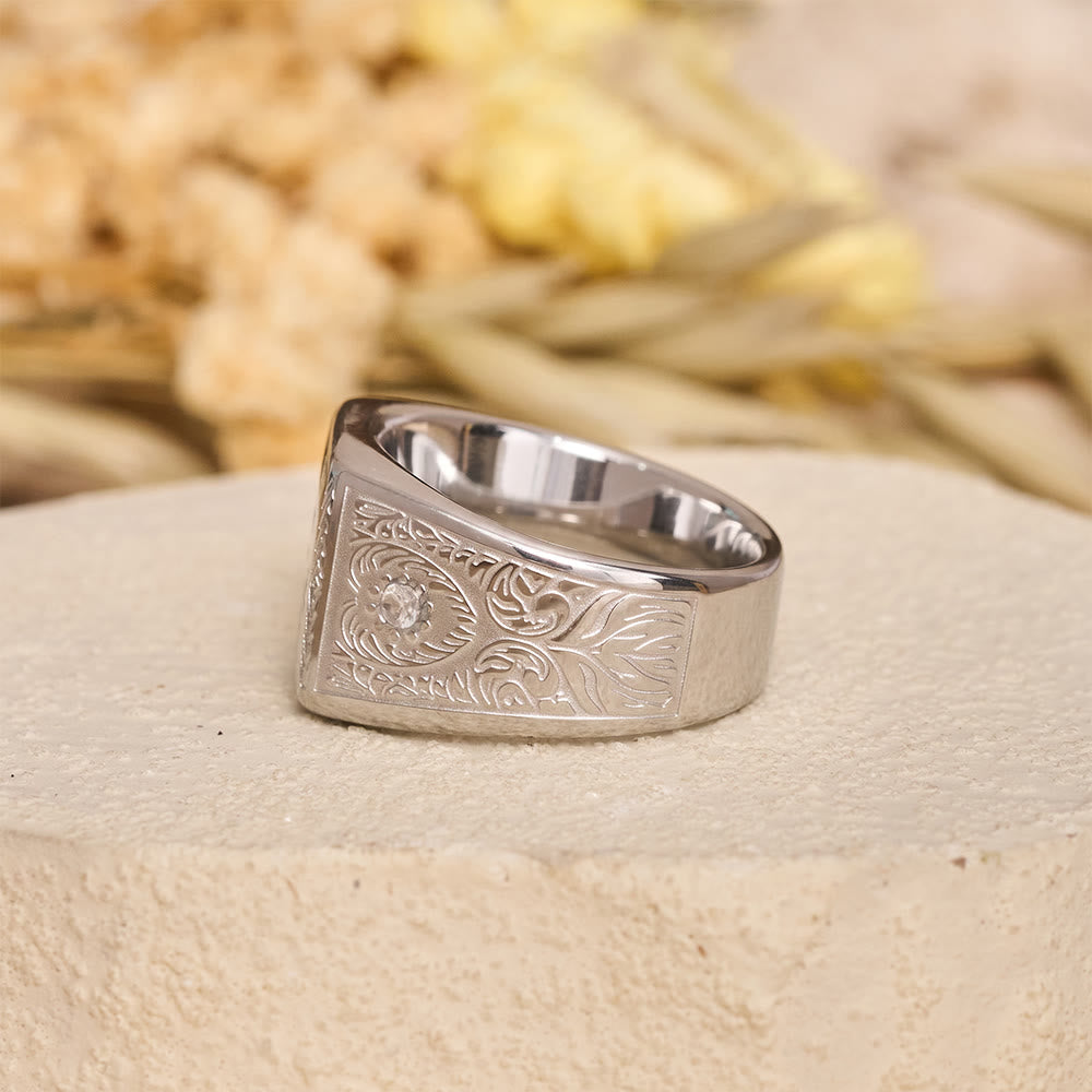 HilalHaven Lunar Radiance Square Embossed Signet Ring - image 3