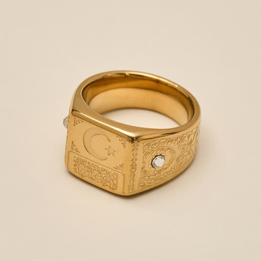 HilalHaven Lunar Radiance Square Embossed Signet Ring - image 8