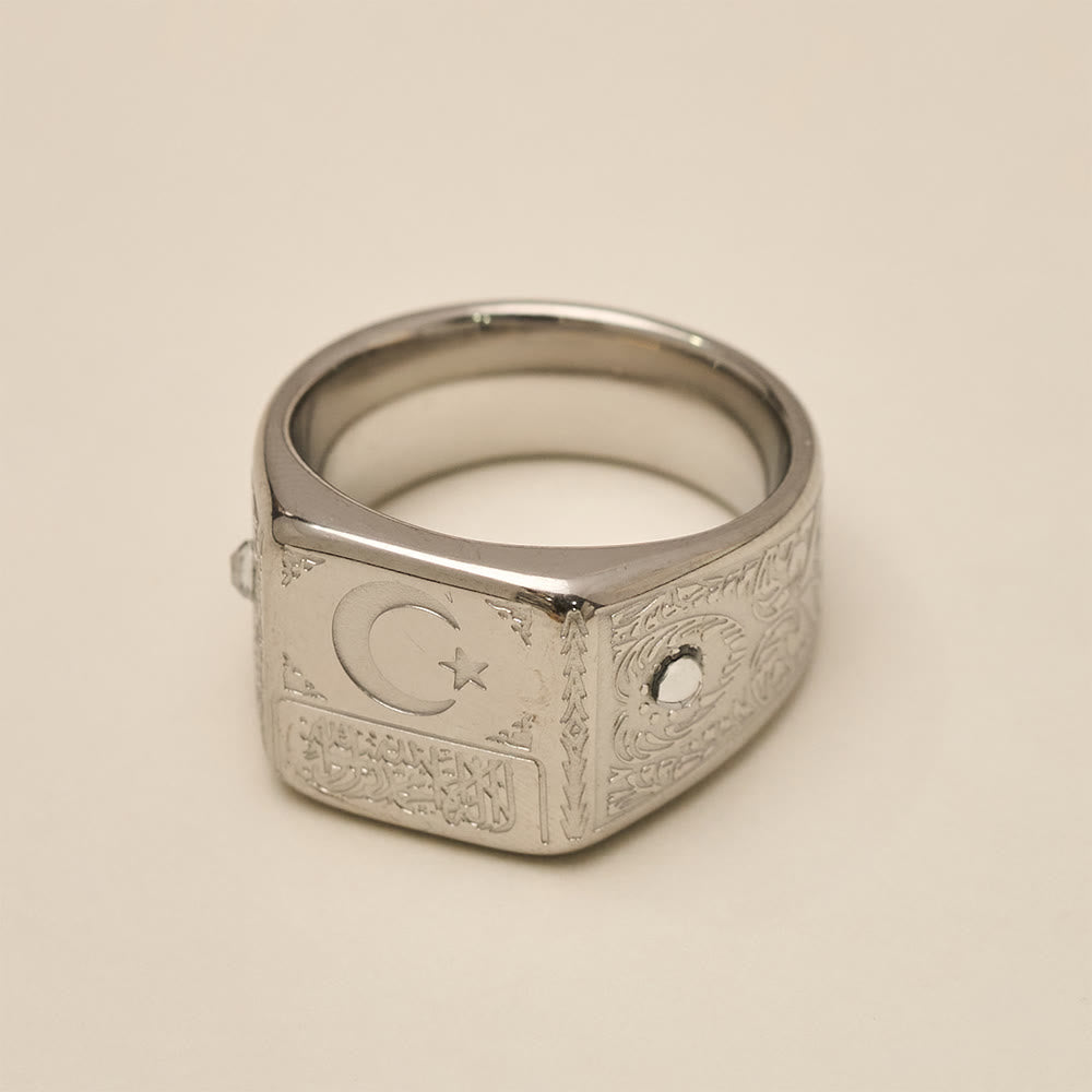 HilalHaven Lunar Radiance Square Embossed Signet Ring - image 4