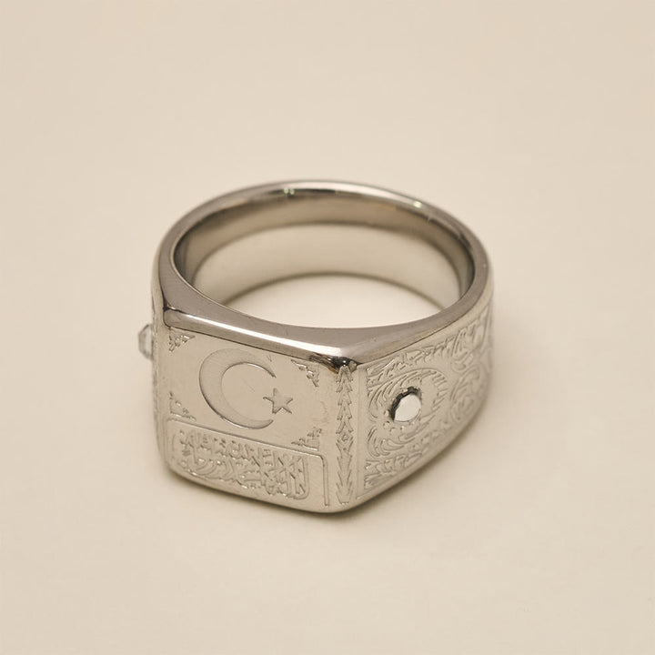 HilalHaven Lunar Radiance Square Embossed Signet Ring - image 4