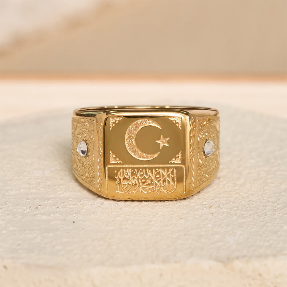 HilalHaven Lunar Radiance Square Embossed Signet Ring - Golden - US10 - image 6