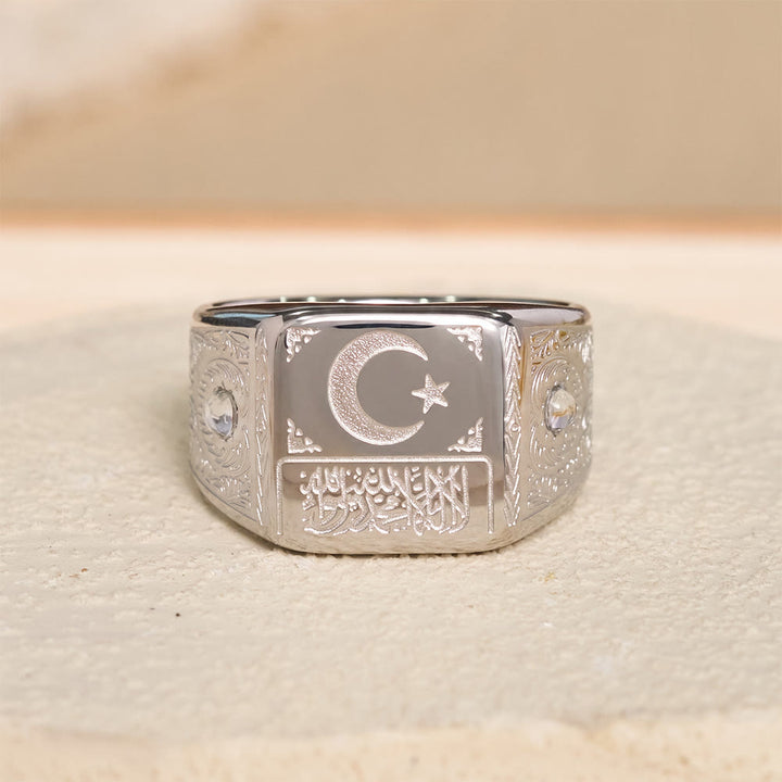 HilalHaven Lunar Radiance Square Embossed Signet Ring - Silver - US10 - image 2