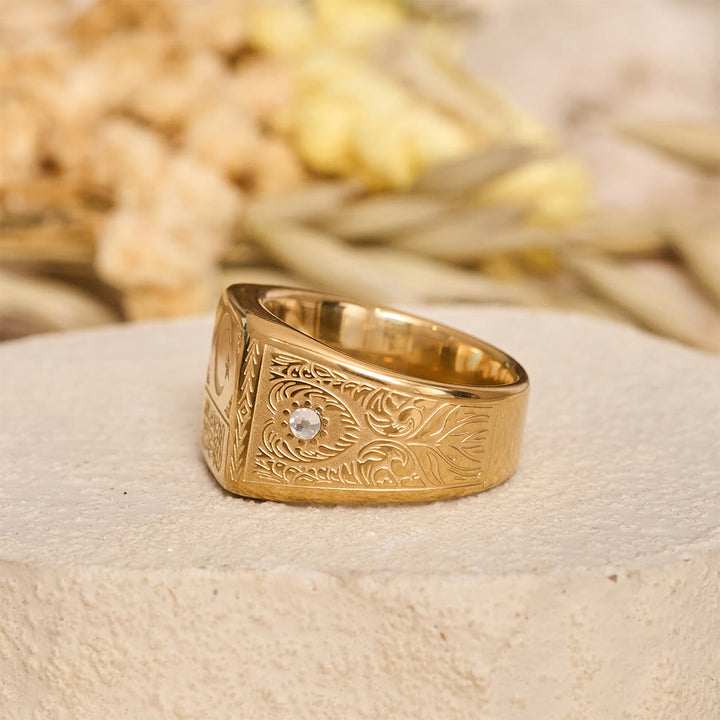 HilalHaven Lunar Radiance Square Embossed Signet Ring - image 7