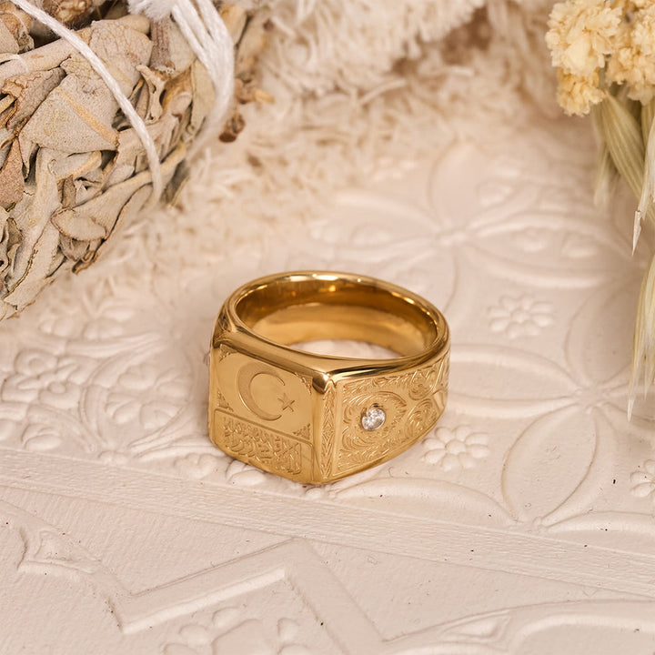 HilalHaven Lunar Radiance Square Embossed Signet Ring - image 5
