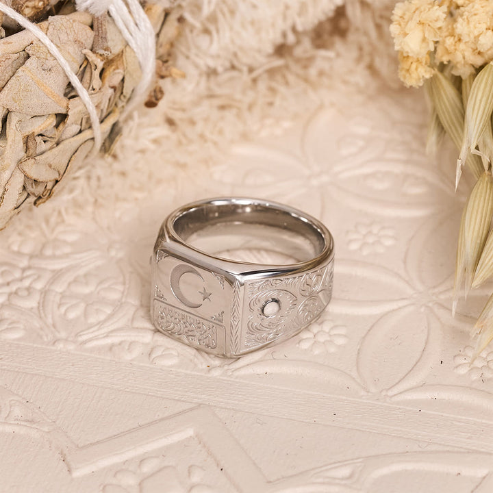 HilalHaven Lunar Radiance Square Embossed Signet Ring - image 1