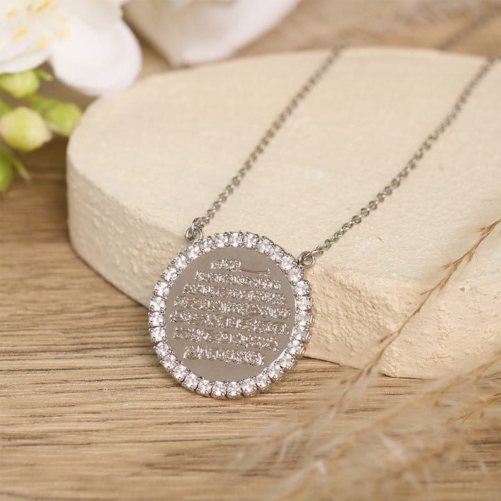HilalHaven Radiant Round CodexNaskh Ayatul Kursi Script Zircon Framed Round Medallion Necklace - image 2