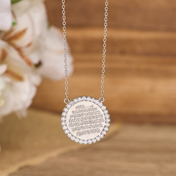 HilalHaven Radiant Round CodexNaskh Ayatul Kursi Script Zircon Framed Round Medallion Necklace - image 1