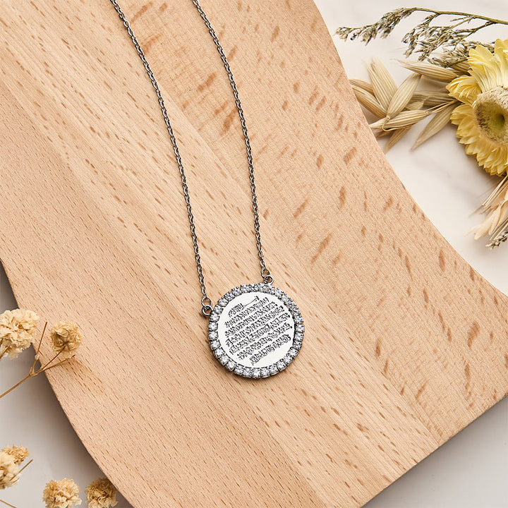 HilalHaven Radiant Round CodexNaskh Ayatul Kursi Script Zircon Framed Round Medallion Necklace - Ayatul Kursi Script Zircon Framed Round Medallion Necklace - image 4