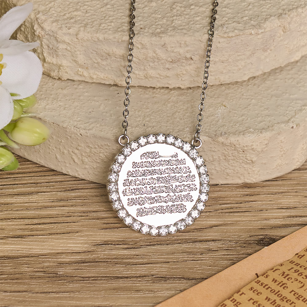 HilalHaven Radiant Round CodexNaskh Ayatul Kursi Script Zircon Framed Round Medallion Necklace - image 0