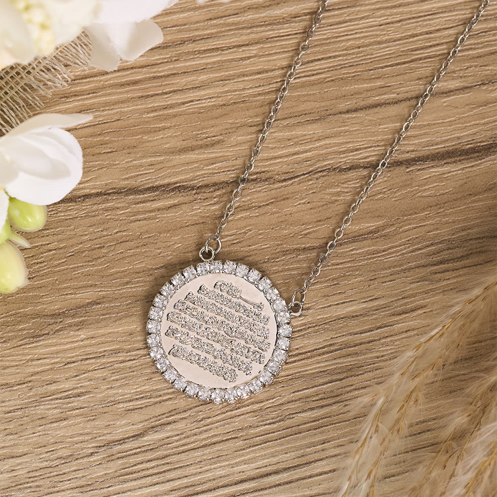 HilalHaven Radiant Round CodexNaskh Ayatul Kursi Script Zircon Framed Round Medallion Necklace - image 3