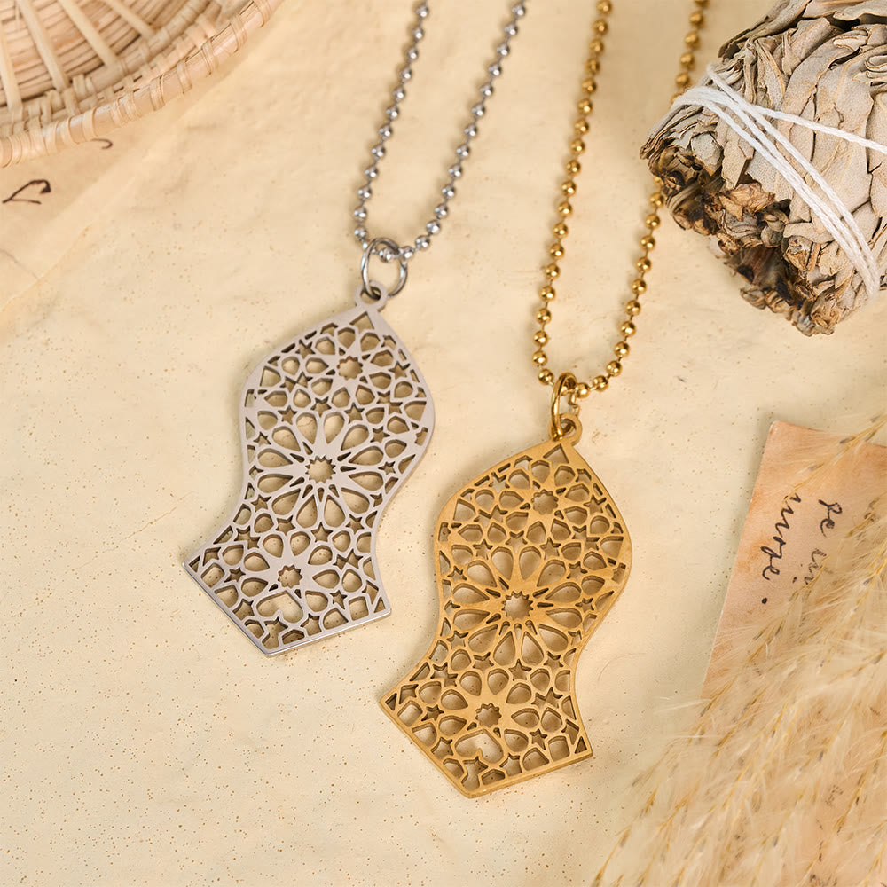 HilalHaven Pilgrim Arc Filigree Heritage Arabesque Geometric Openwork Silhouette Necklace  - image 0