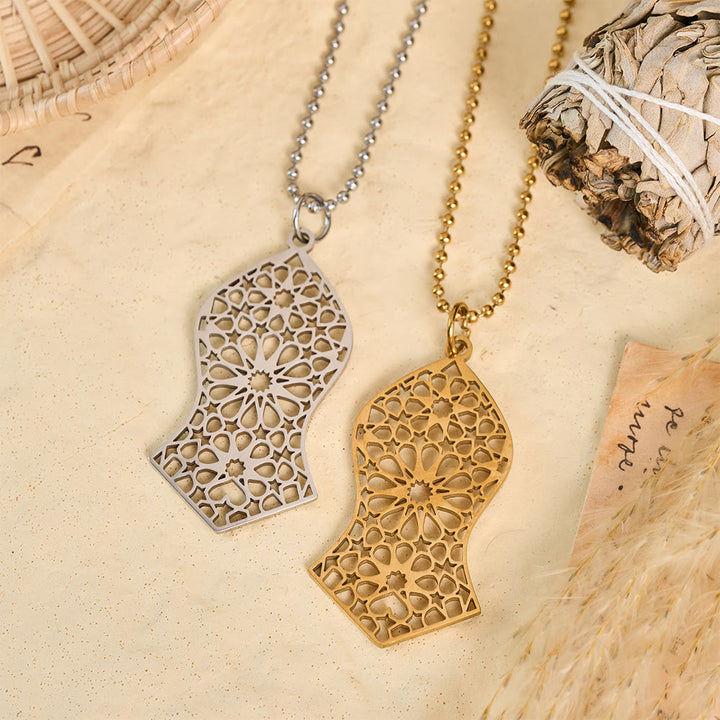 HilalHaven Pilgrim Arc Filigree Heritage Arabesque Geometric Openwork Silhouette Necklace  - image 0
