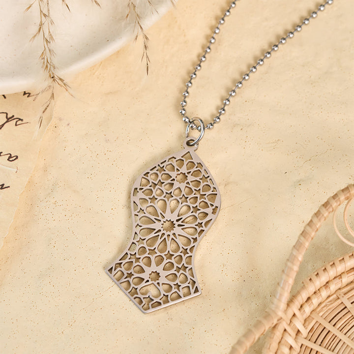 HilalHaven Pilgrim Arc Filigree Heritage Arabesque Geometric Openwork Silhouette Necklace  - Silver - image 6