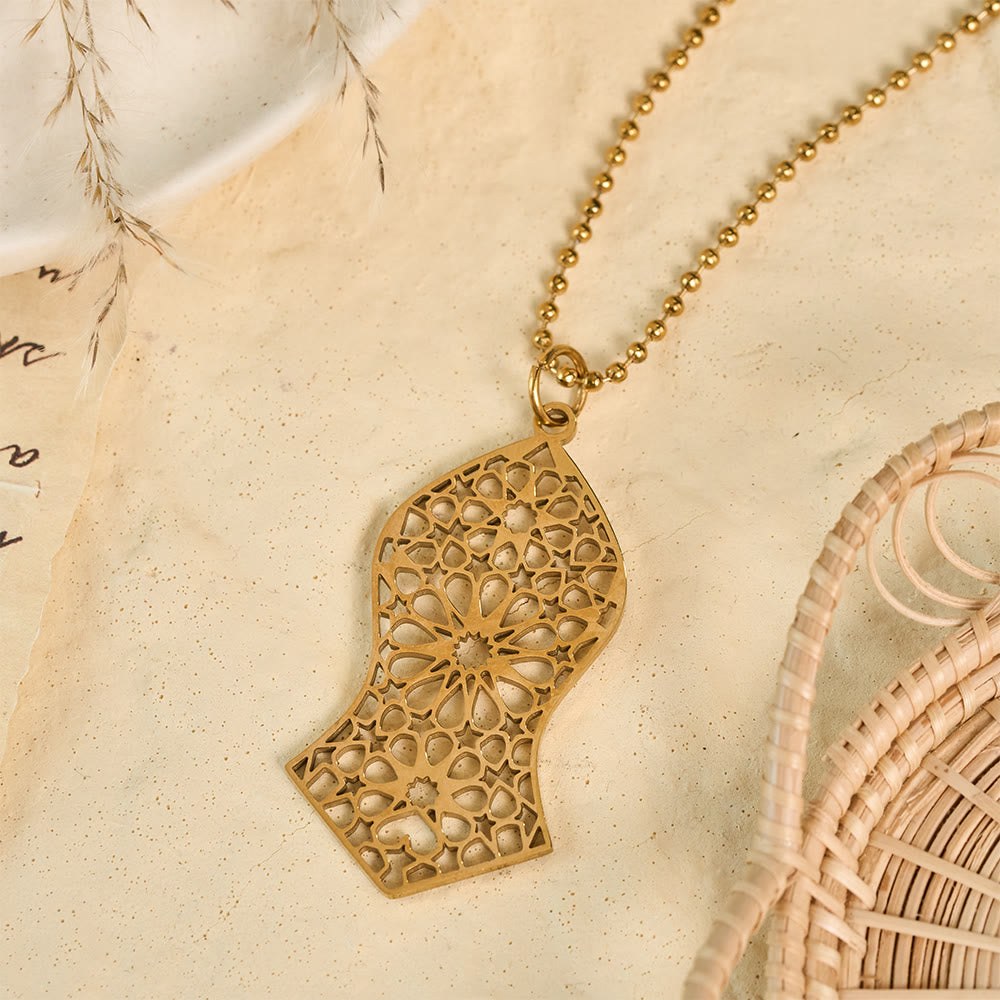 HilalHaven Pilgrim Arc Filigree Heritage Arabesque Geometric Openwork Silhouette Necklace  - Golden - image 3