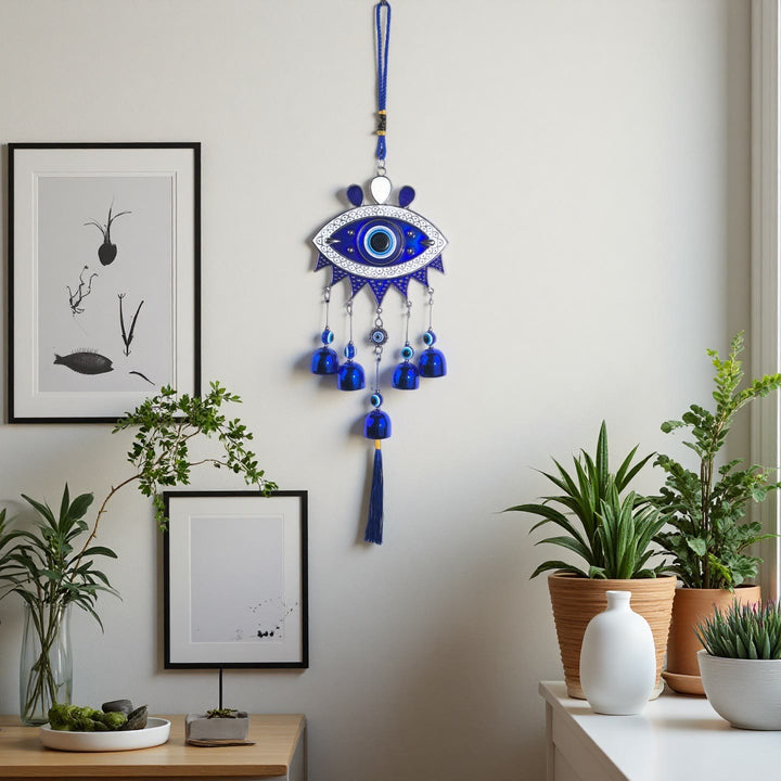 HilalHaven Guardian Gaze Ornate Regional Amulet Bell Wind Chime Hanging Ornament  - Blue Bell - image 0
