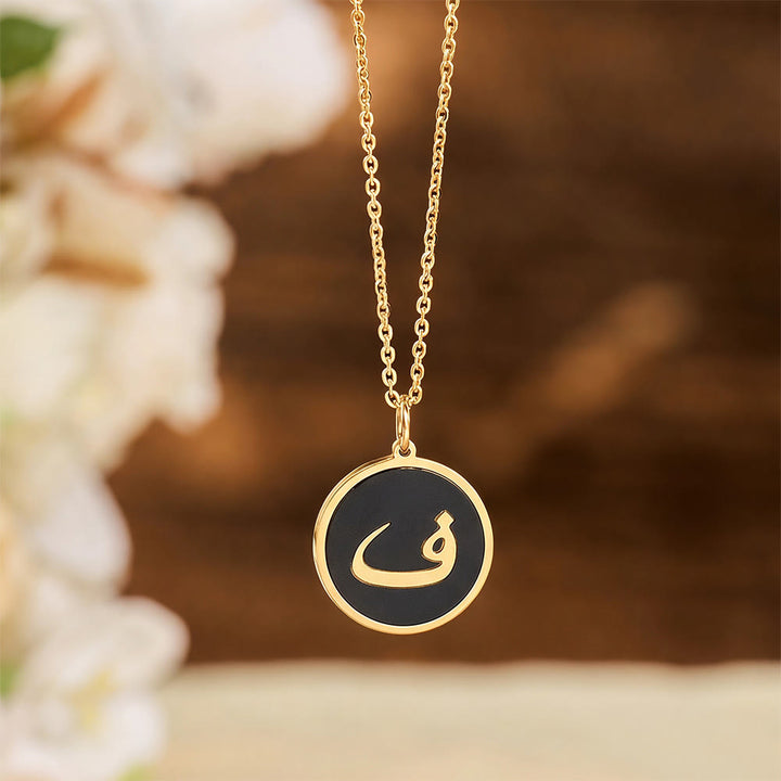 HilalHaven Script Whisper Monogram Engraved Jewelry Set — Minimalist Titanium Steel Disc Necklace &amp; Stud Earrings - 4Fa(F)|ف - image 14