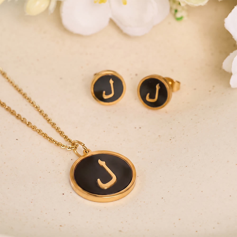 HilalHaven Script Whisper Monogram Engraved Jewelry Set — Minimalist Titanium Steel Disc Necklace &amp; Stud Earrings - image 23